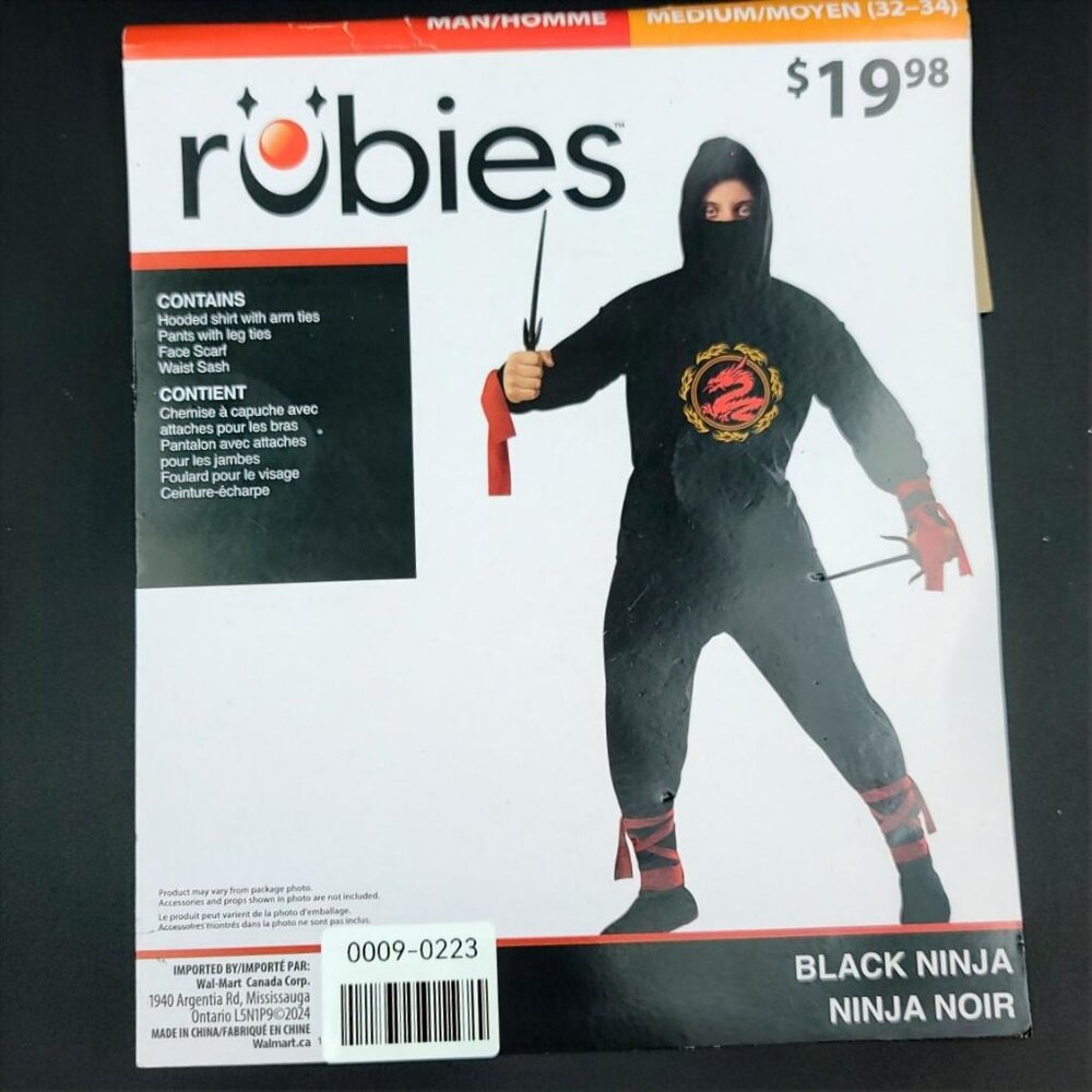 Rubies Black Ninja Men Costume Cosplay Outfit , NWT